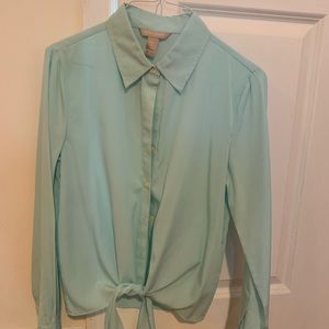 Teal banana republic blouse with tie
